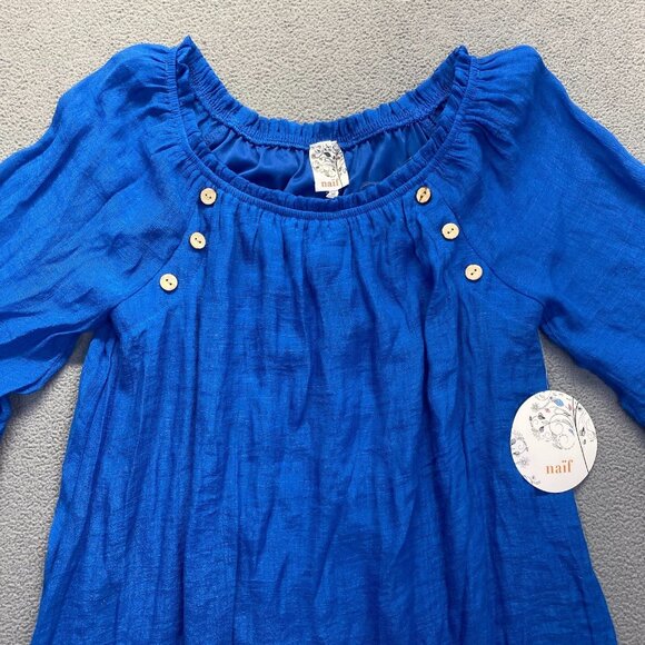 Anthropologie NAÏF Rayon Blend Shift Dress Lined Boat Neck Raglan Sleeve Blue M - Picture 11 of 12